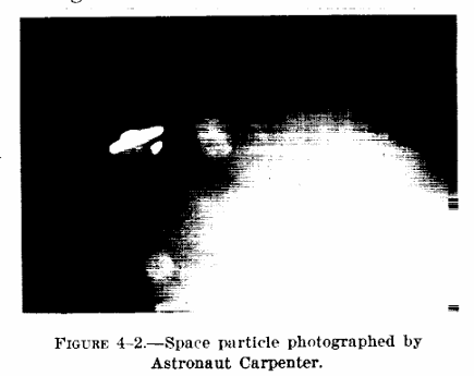 A bright space particle photographed by Scott Carpenter from inside Aurora 7