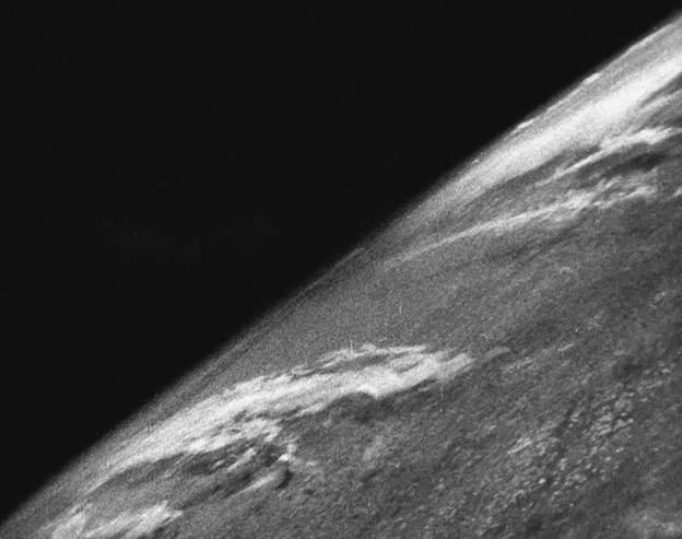 The first photograph of Earth taken from space, captured by a 35mm camera aboard a V-2 rocket on October 24, 1946